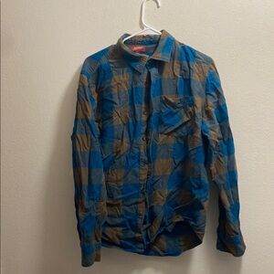 Blue and Brown Plaid Button-Up Shirt